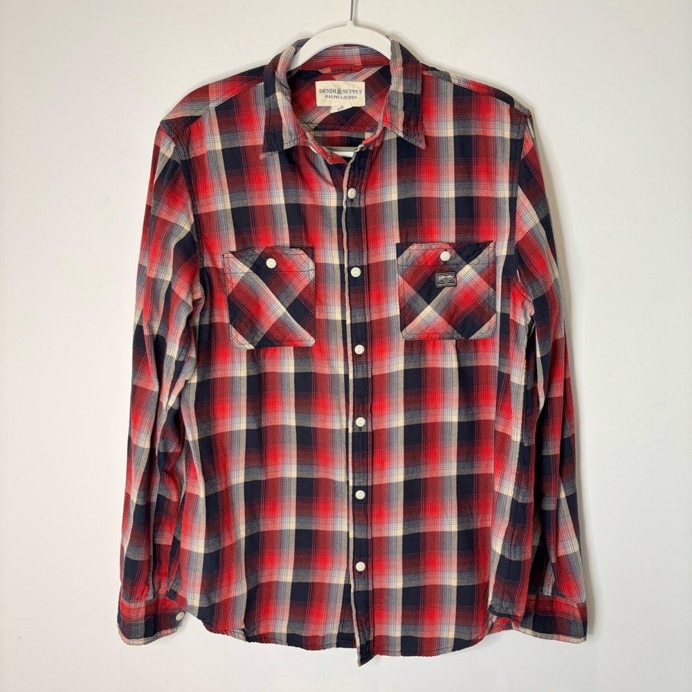 Denim & Supply Ralph Lauren Men’s Classic Western Red Plaid Shirt Size Large H30